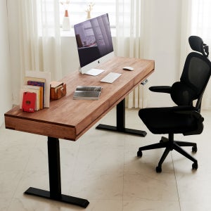 밀랑 바른 원목 모션데스크 서랍형 책상 테이블 스탠딩 높이조절 2가지컬러