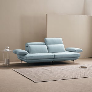 쉐우드가구 모담 이태리 천연통가죽 팔걸이 스윙 소파 파스텔블루, 3인용