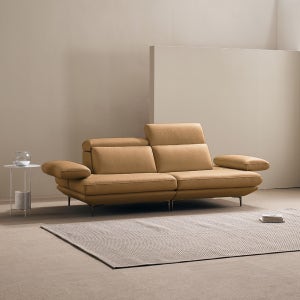 쉐우드가구 모담 이태리 천연통가죽 팔걸이 스윙 소파 밀키카멜, 3인용