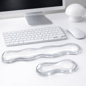 실리콘 키보드 팜레스트 마우스 손목쿠션 받침대 투명 일반세트36cm