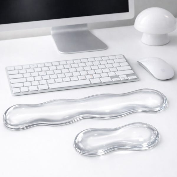 실리콘 키보드 팜레스트 마우스 손목쿠션 받침대 투명 일반세트36cm