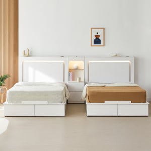 클리브 부부트윈침대 LED조명 수납침대 신혼 안방 호텔식 서랍형 슈퍼싱글침대2개