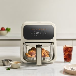 쿠쿠 4L 유리 글라스 투명 에어프라이어 아이보리 CAF-L0410EV