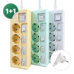 1+1 제로갭 국산 슬림 납작 멀티탭 4구 고용량 개별스위치 16A 1m