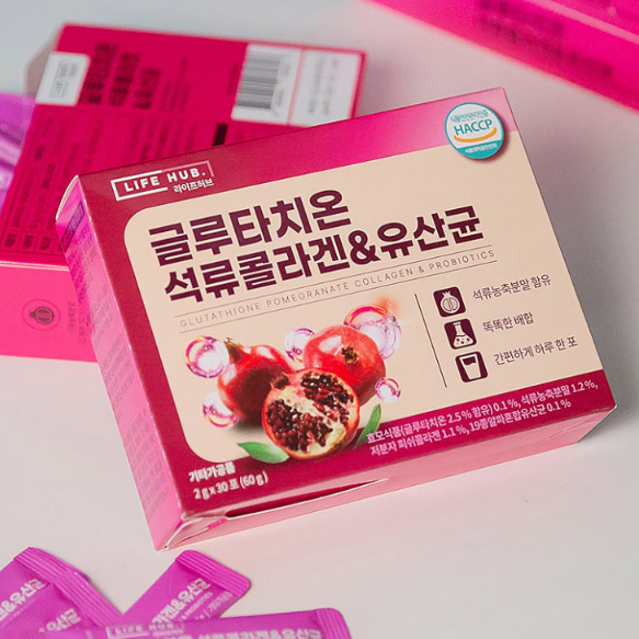 <b>라이프허브</b> 글루타치온 석류콜라겐 유산균 2g 30포 한달