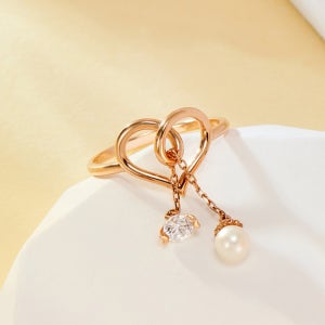 14K 18K 진주앤 큐빅 딸랑이 하트 반지 / 원석 펄 여자 링 검지 애끼 금반지