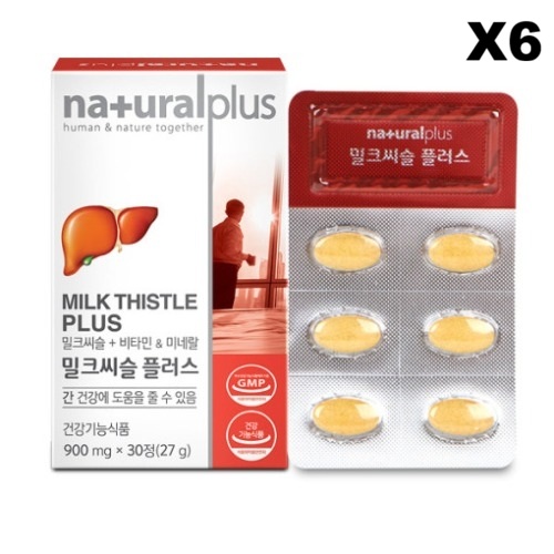 내츄럴플러스 밀크씨슬 플러스 900mg 비타민 미네랄 함유 30정, 6개