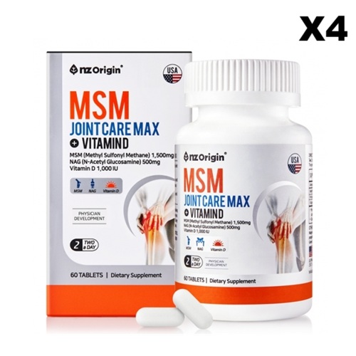 엔젯오리진 MSM 조인트 케어 맥스 비타민D 1350mg NAG 함유 60정, 4개