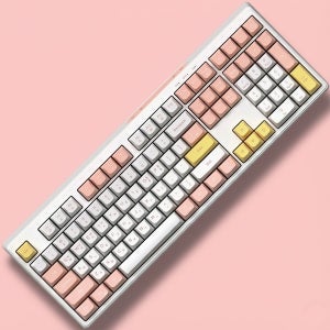 사무실 무소음 유선 키보드 사무용 저소음 풀배열 108키 핑크 게이밍 보글보글 키보드