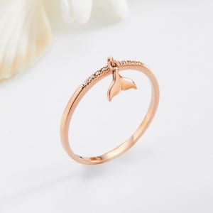 14K 18K 행운 고래꼬리 딸랑이 반지 / 돌고래 애끼링 재물운 큐빅 레이어드 금반지