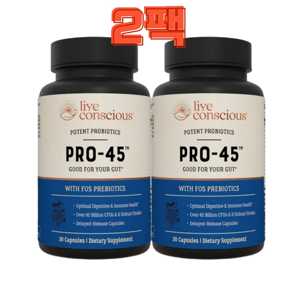 <b>Live Conscious</b> 프로바이오틱스 450억 CFU 유산균 보충제 30캡슐 2팩