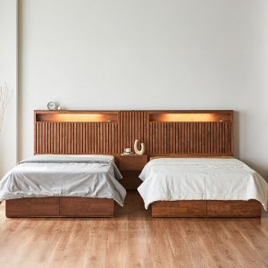 리브덴 부부트윈침대 안방 원목 수납침대 LED조명 호텔식 서랍형 슈퍼싱글침대2개