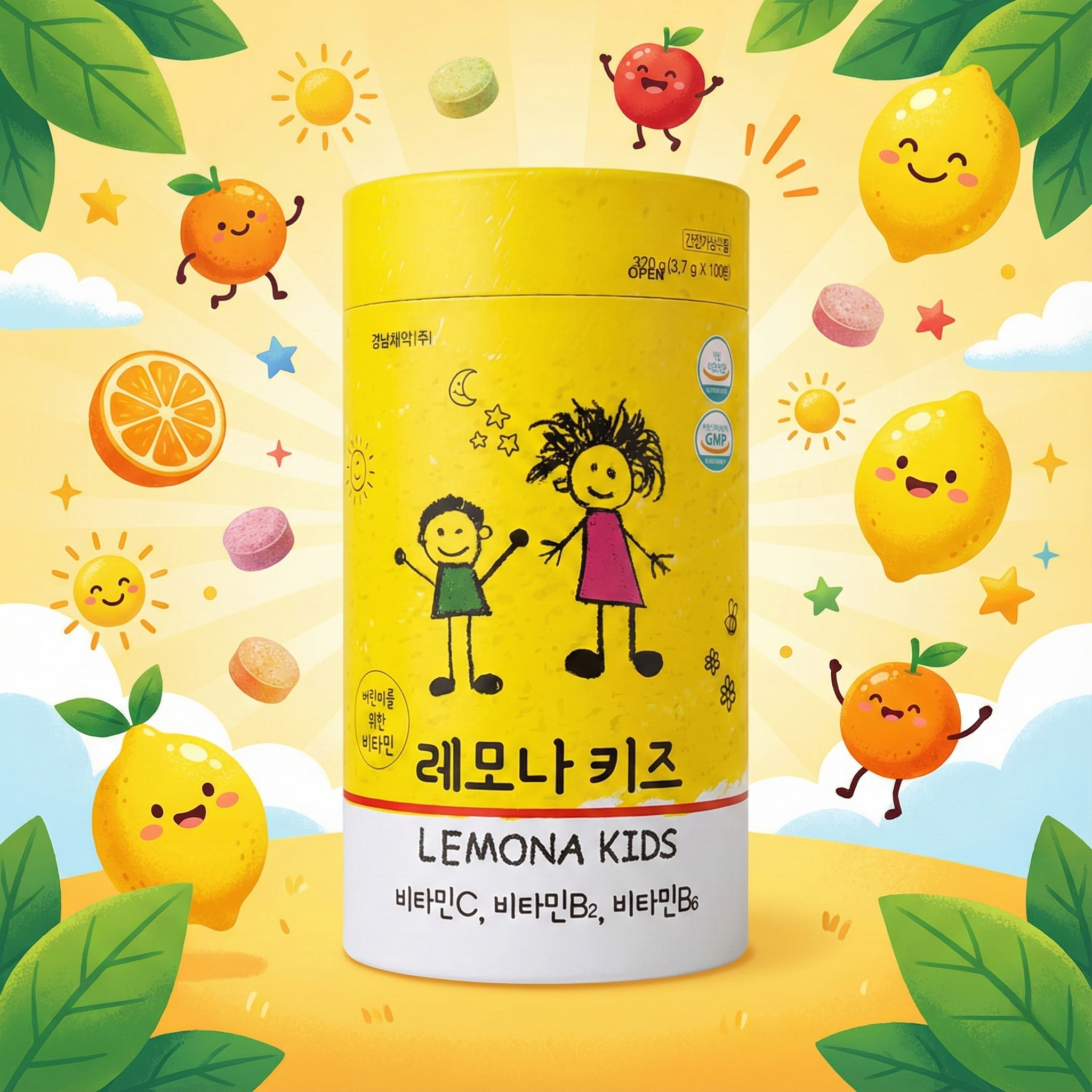 어린이 비타민 C <b>레모나</b>키즈 츄어블 유아 아기 아이 영양제 간식 선물 아스코르빈산 100정