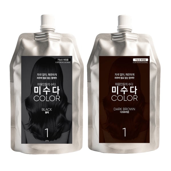 미수다 피부에 묻지않는 새치 염색약 셀프염색 미용실 블랙 다크브라운 150g 500g 머리 두피 흰머리