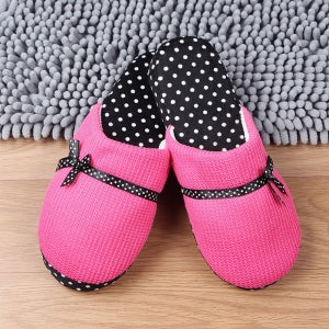 도트리본 방한 슬리퍼 거실 실내화 겨울 여성