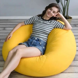 빈백침대 쿠션침대 2인빈백 원형 베드 대형 베이지 고양이 발판 원단 커버