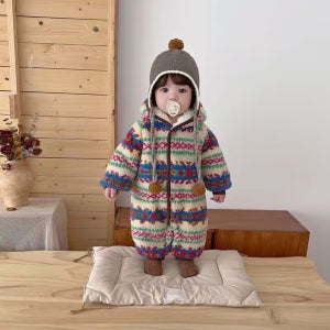 유아 아기옷 겨울 방한 패딩 뽀글 레인보우 귀욤점퍼