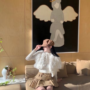 [sagafox] 엔젤 리얼 캡소매 믹스 폭스퍼 vest (2 color)