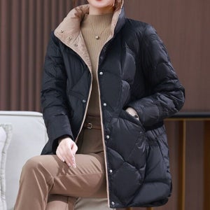 하이퀄 오리털 자켓 간절기 여성경량패딩 여성보온 배색 카라 코트 패딩점퍼