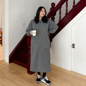 [55-110][핏보장✨] 빅사이즈 후드 버튼 기모 롱 원피스 여성 빅사이즈 여자 플러스사이즈 어거스트플랜