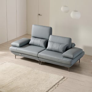 쉐우드가구 테소로 이태리 천연통가죽 스윙 가죽소파 스툴미포함, 파스텔블루, 3인용