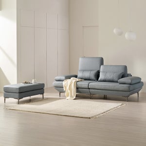 쉐우드가구 테소로 이태리 천연통가죽 스윙 가죽소파 스툴포함, 크림, 3인용