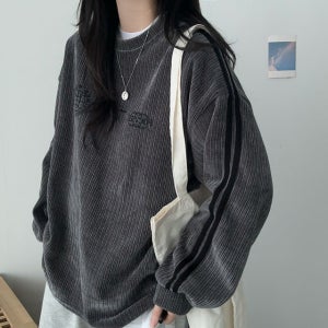 벨루아 골지티셔츠 벨벳 박시핏 빈티지 트랙 프린트 맨투맨