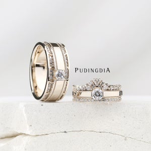 (루아르 쁘띠데이지) 천연 다이아몬드 웨딩밴드 결혼반지 푸딩다이아 남녀 가드링 세트