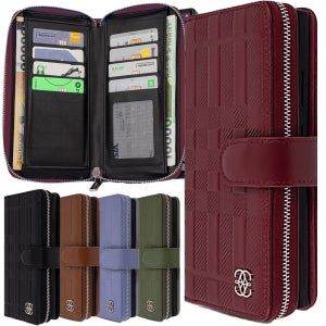 포티 천연 소가죽 지갑 케이스 다이어리 지퍼 스트랩 와인, 갤럭시A90(A908)