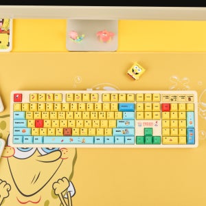 QSENN Q104 스폰지밥 에디션 PBT 풀윤활 가스켓 유무선 기계식 키보드 스폰지밥