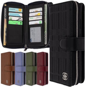 포티 천연 소가죽 지갑 케이스 다이어리 지퍼 스트랩 블랙, 갤럭시A9프로(G887)