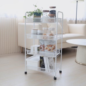 수납함 이동식 틈새 철제 주방 트롤리 485X260X640, 3단, 화이트