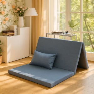 3단 중 마이크로블루 접이식 매트리스 토퍼 바닥 미끄럼방지