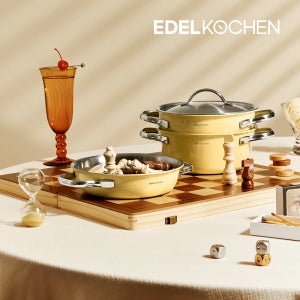 에델코첸 통5중 착착세트 16cm 팬 냄비 뚜껑 3in1 도티드 옐로우