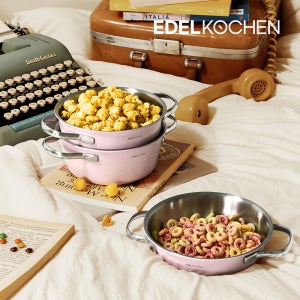에델코첸 통5중 착착세트 16cm 팬 냄비 뚜껑 3in1 도티드 핑크