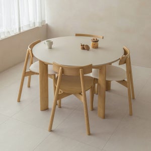 레브 4인용 세라믹 식탁 세트 원목 원형 테이블 1200 내추럴 의자 4개