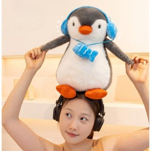 귀여운 헤드셋 펭귄 모찌 인형 애착 봉제 완구 여아 선물 25cm