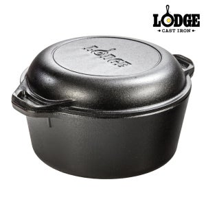 롯지 무쇠팬 더블 더치 양수냄비 주철 주물 팬 오븐 뚜껑 포함 5쿼트