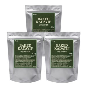 구운 카다이프 터키산 - 두바이 초콜릿 쫀득 쿠키 베이킹 볶은 카다이프 400g, 3개