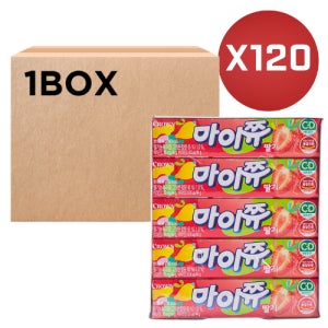 크라운 마이쮸 딸기 캬라멜 츄잉캔디 사탕 사무실간식 회사 대용량 벌크 44g, 120개