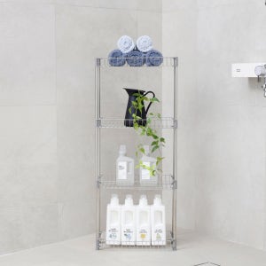 스텐팩토리 스텐 화장실 욕실 수납 정리대 사각선반(일자형) 4단