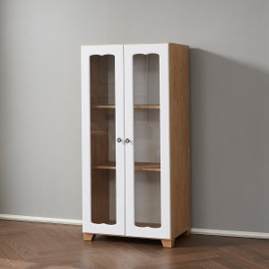 멜렌 유리 장식장 피규어 양주 서랍형 진열장 고무나무화이트 600