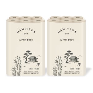 담이연 먼지없는 친환경 대나무 화장지, 천연펄프 무형광 휴지 3겹 30m, 30롤, 2팩