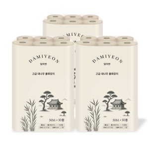 담이연 먼지없는 친환경 대나무 화장지, 천연펄프 무형광 휴지 3겹 30m, 30롤, 3팩