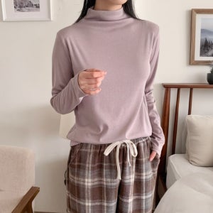 여성 반폴라티 기모 이너 목폴라 목티 반목티 모크넥티셔츠