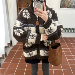 눈꽃 울모헤어 오버핏 레글런 집업 가디건