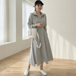 빅사이즈 여성 데일리 집업 카라 롱원피스 D119-7 인브코 봄가을