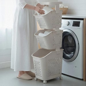 3단빨래바구니 대용량 틈새 세탁실 대형 트롤리 이동식 아기