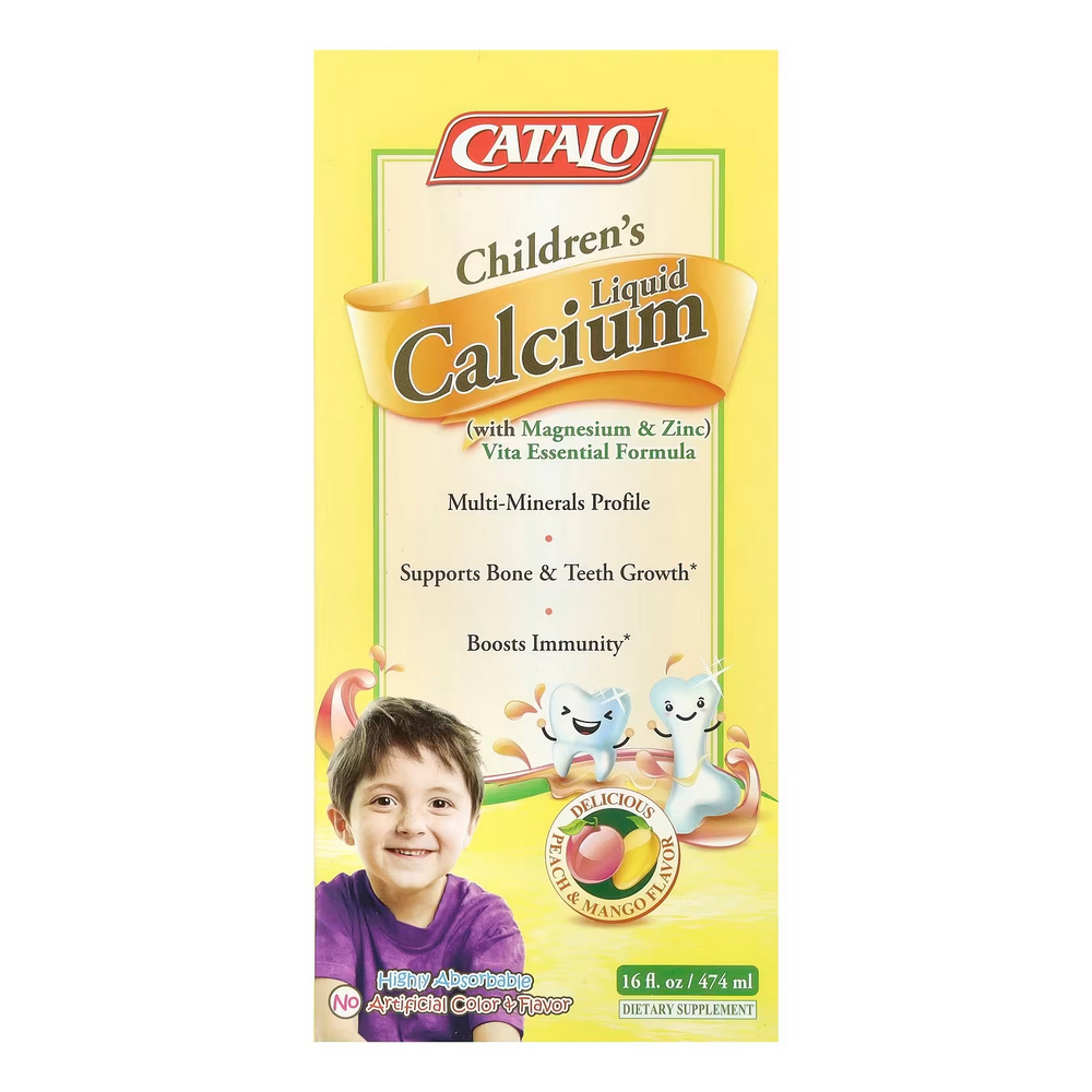 카탈로 <b>칠드런스 리퀴드 칼슘</b> 위드 <b>마그네슘</b> &amp; 아연 피치 &amp; 망고 16 fl온즈 474ml