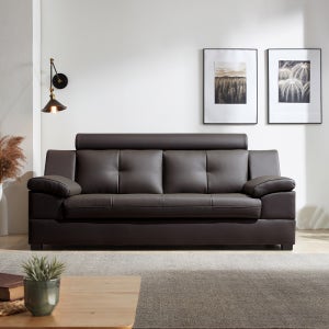 동서가구 스카온 구스다운 라텍스 신혼천연 가죽소파 스툴미포함, 초코브라운, 3인용